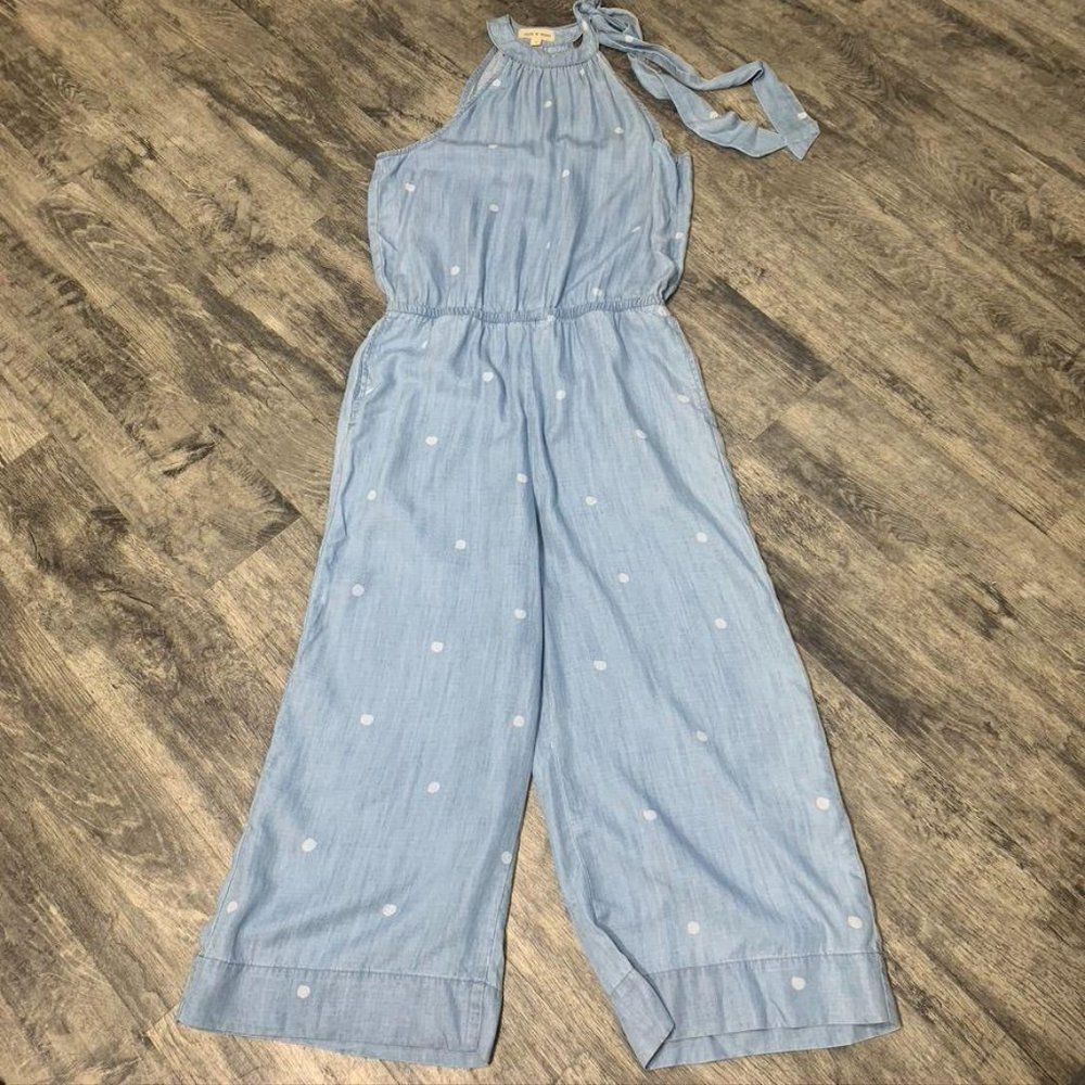 Anthropologie Light Blue Polka Dot Halter Jumpsuit